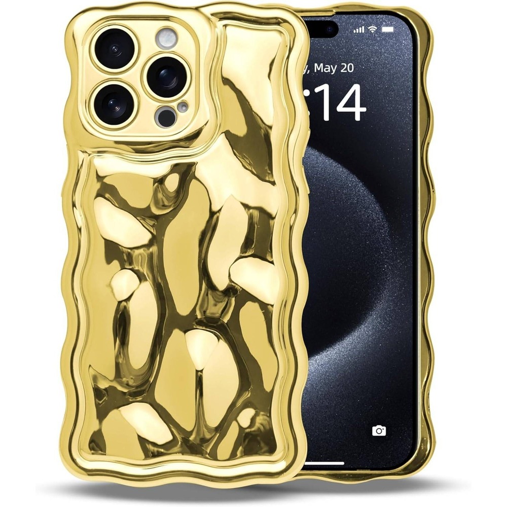 3D Meteorite Bubble Pattern,  Glossy‎ Cover (iPhone 14 Pro Max, Gold) (4908)